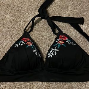 Women’s Tommy Bahama size small black bikini top With flowers